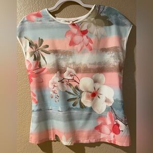 Ted Baker Pink and White Floral Short Sleeve Top